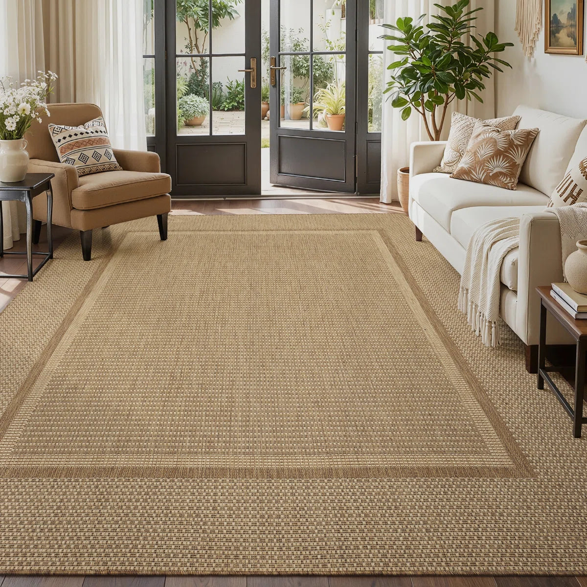 UV-resistant Geometric Beige/Brown Indoor/Outdoor Area Rug