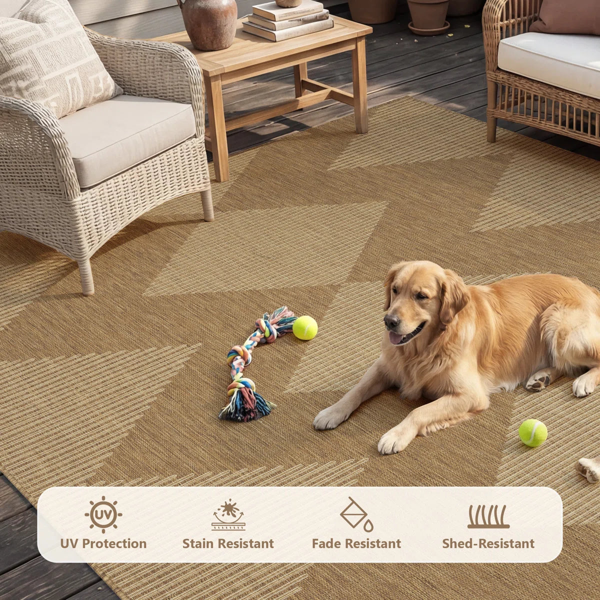 Modern Geometric UV-resistant Indoor / Outdoor Area Rug in Brown/Beige