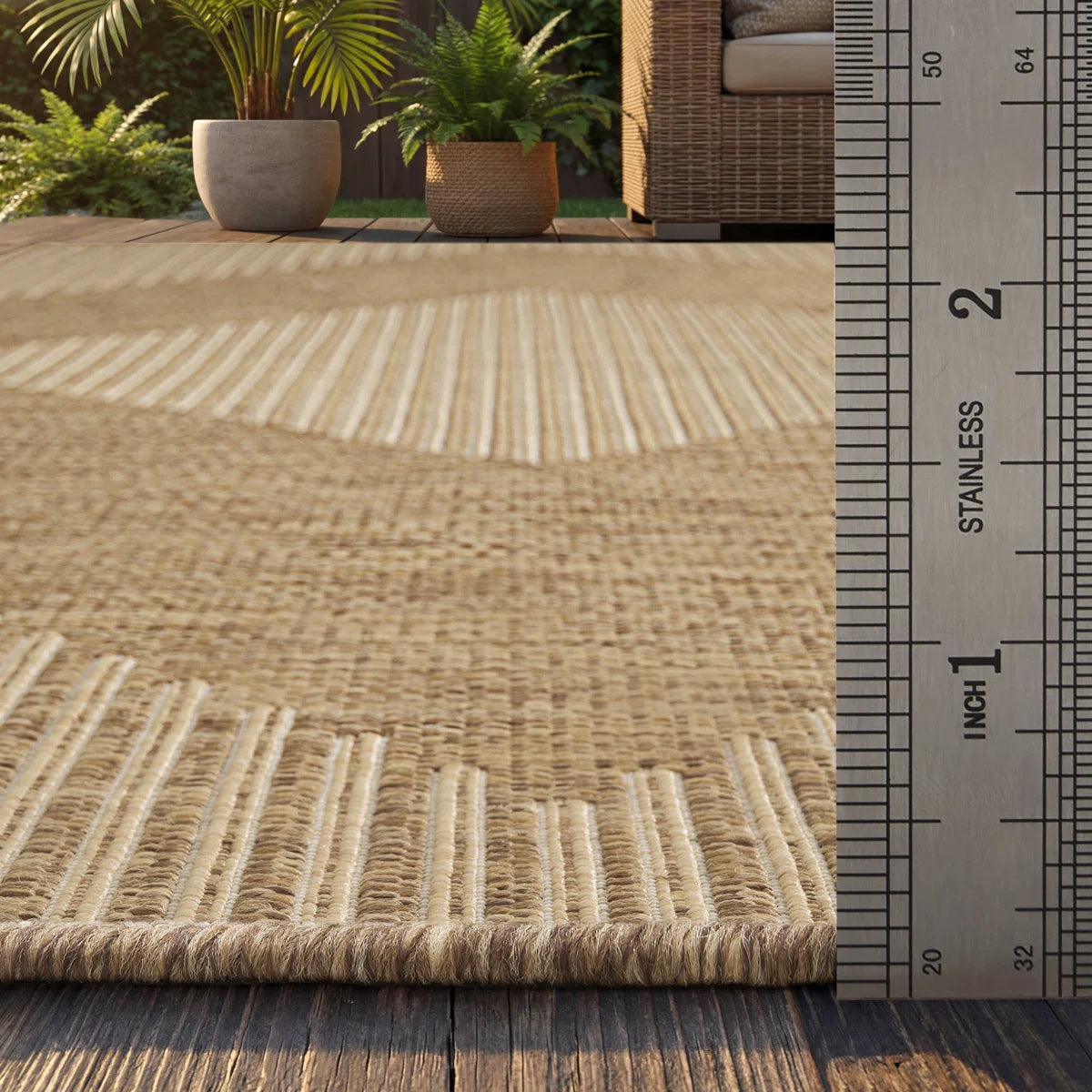 Modern Geometric UV-resistant Indoor / Outdoor Area Rug in Brown/Beige