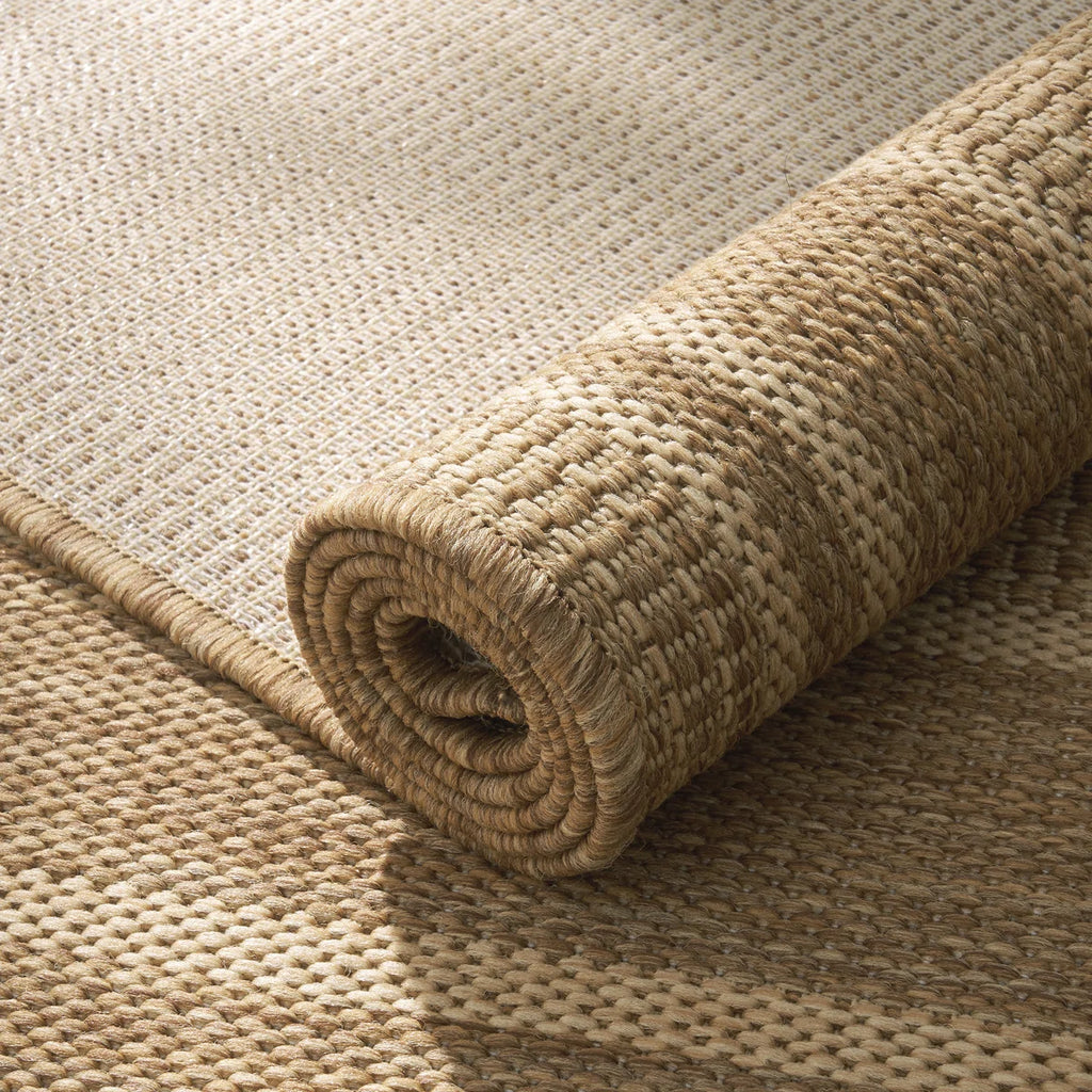 Geometric Bordered Indoor/Outdoor Area Rug In Warm Beige, UV-Resistant Easy-Clean Shed-Resistant Patio Rug For Deck, Porch & Dining Room