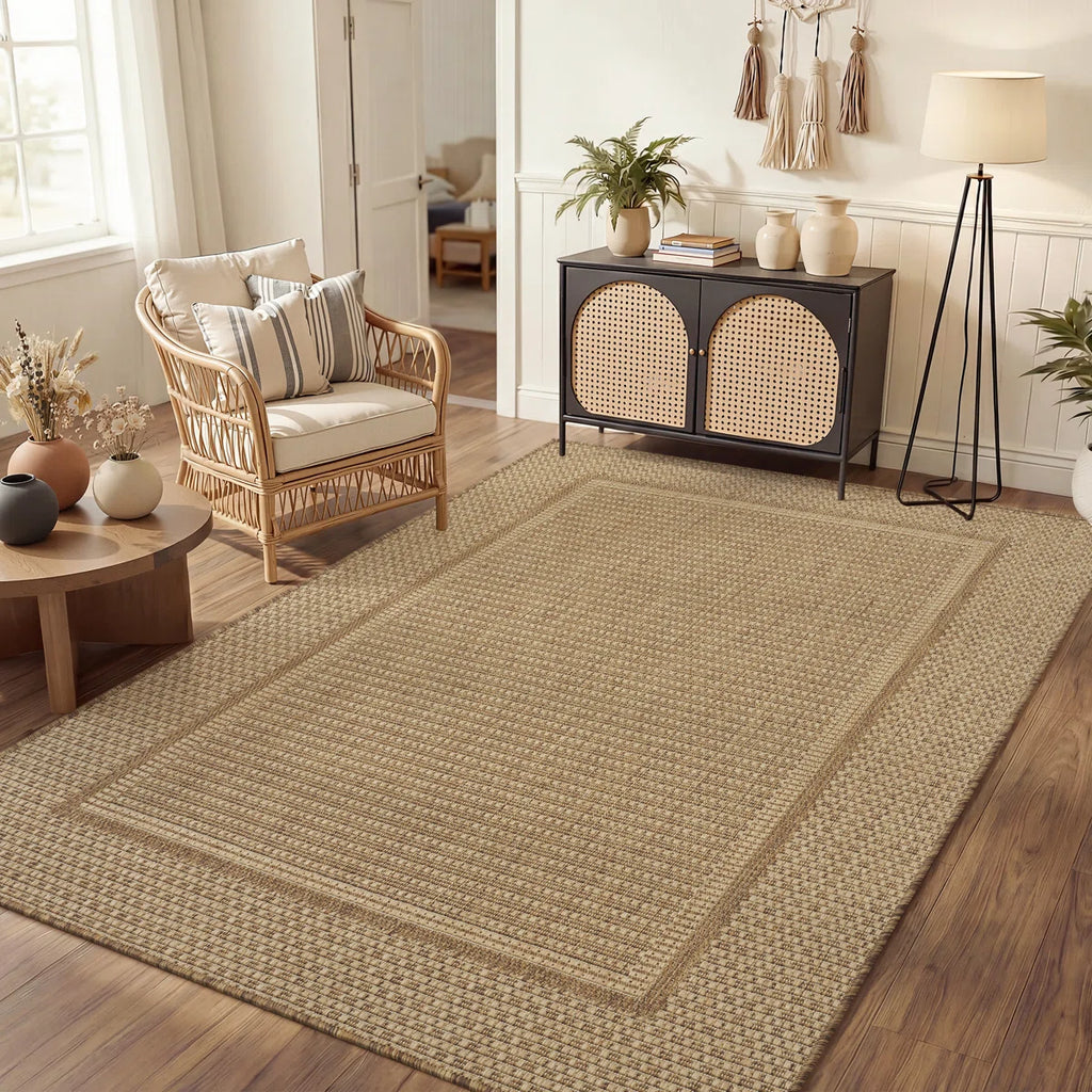 UV-resistant Geometric Beige/Brown Indoor/Outdoor Area Rug