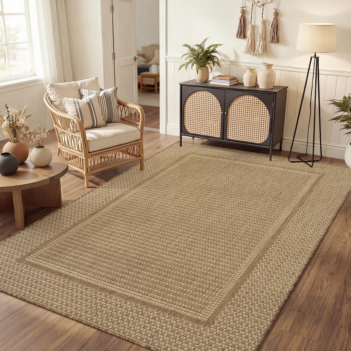 UV-resistant Geometric Beige/Brown Indoor/Outdoor Area Rug